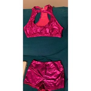 Pink metallic bra and booty shorts